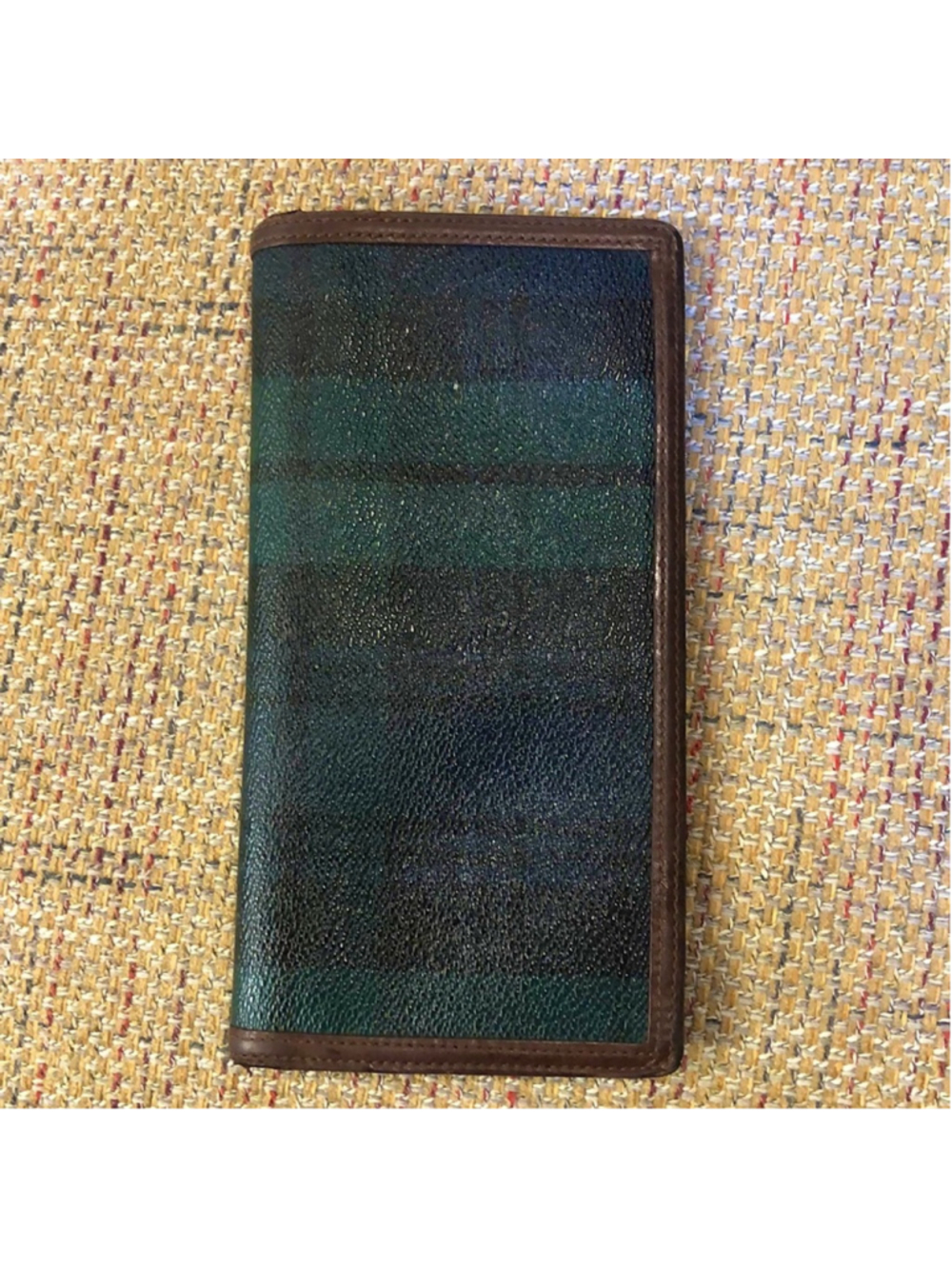 RALPH LAUREN Blue Green Black Watch Plaid Long Bifold Wallet with Coin Section